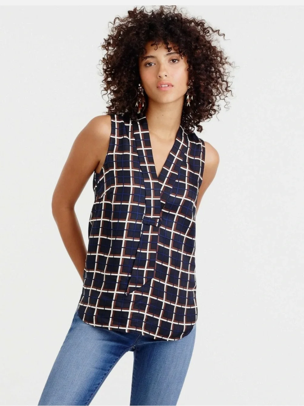 J Crew silk windowpane print top. Size 00.